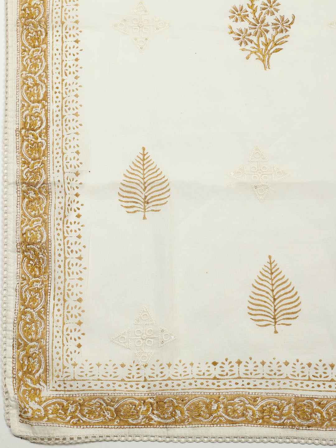 Printed Cotton Blend Unstitched Suit With Pant &amp; Dupatta