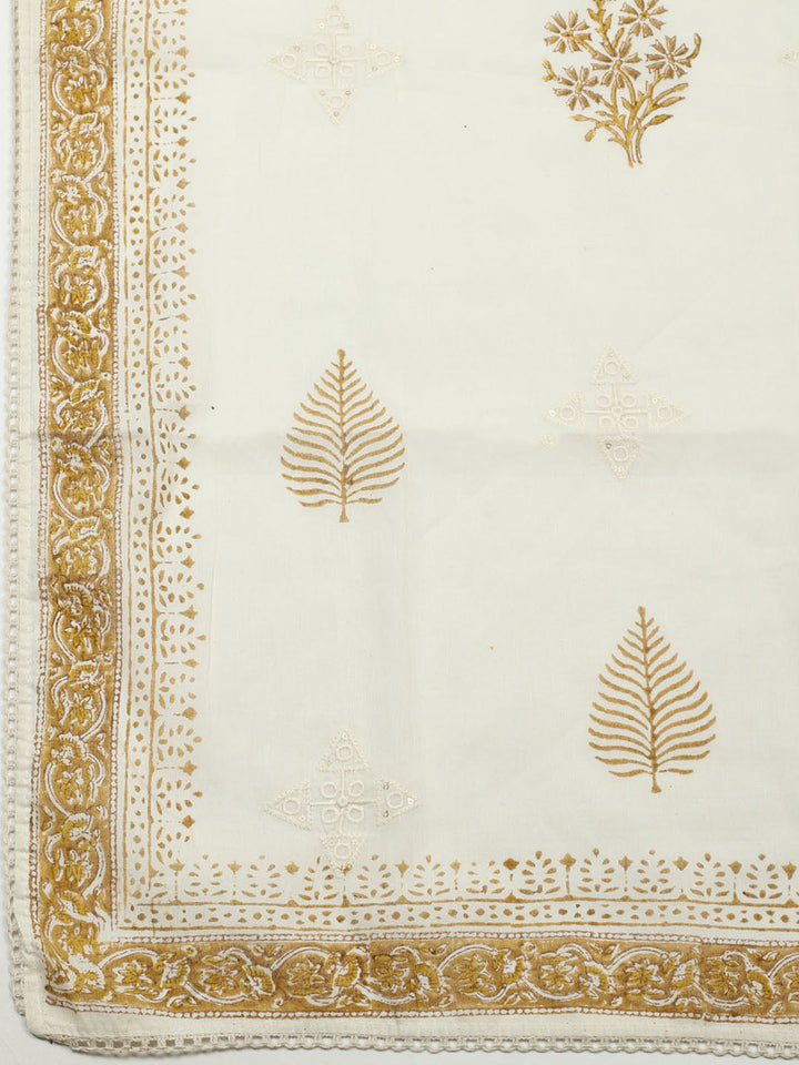 Printed Cotton Blend Unstitched Suit With Pant &amp; Dupatta
