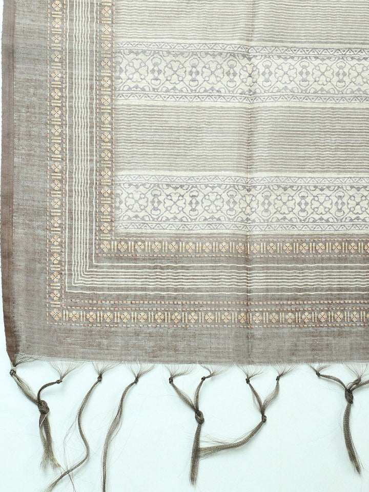 Embroidered Chanderi Unstitched Suit With Pant &amp; Dupatta