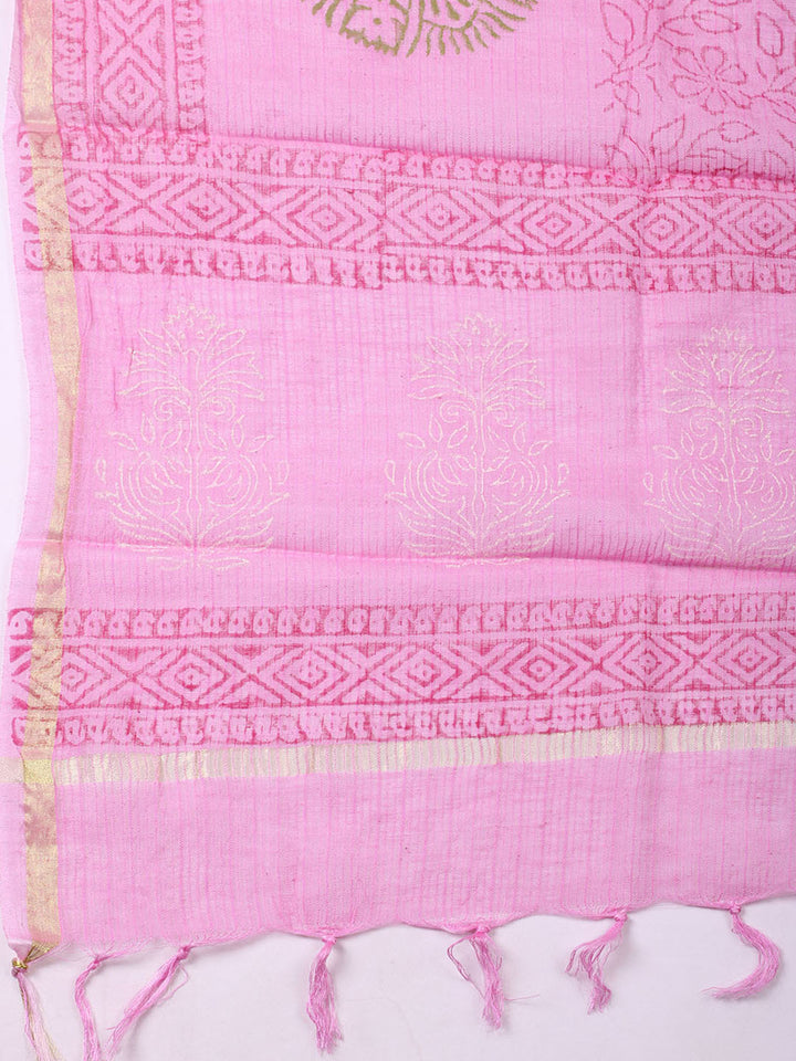 Printed Cotton Blend Unstitched Suit With Pant &amp; Dupatta