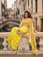 Embroidered Chinon Choli With Plazzo & Jacket