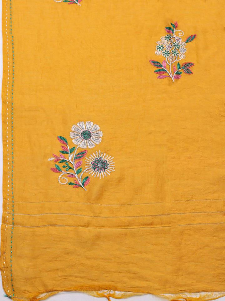 Embroidered Cotton Blend Unstitched Suit With Pant &amp; Dupatta