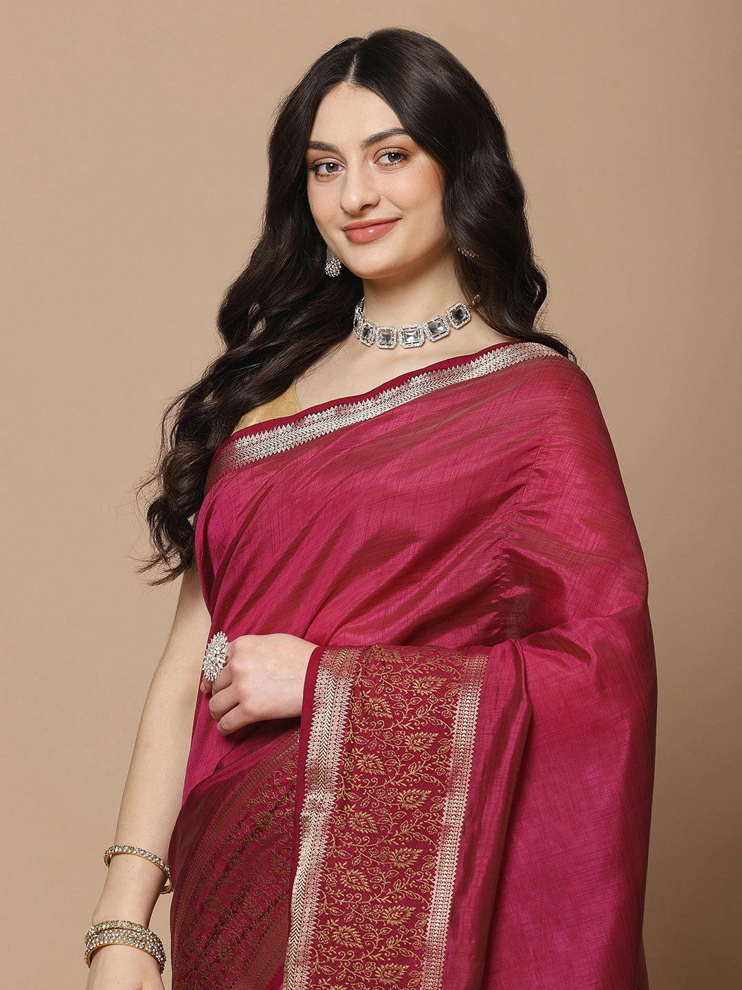 Resham Zari Border Art Silk Woven Saree