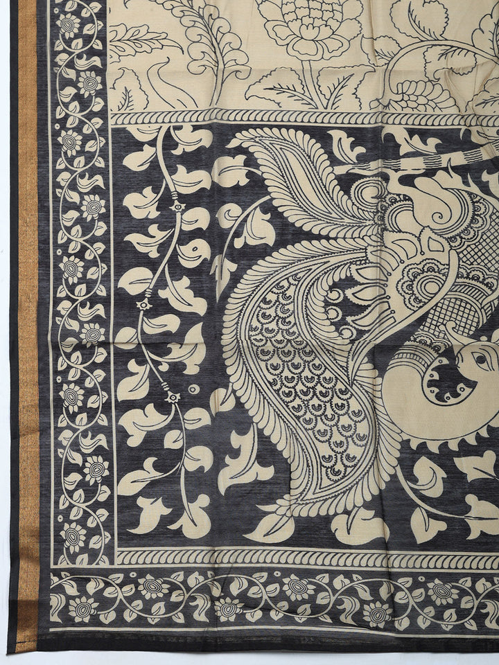 Printed Chanderi Unstitched Suit With Pant &amp; Dupatta