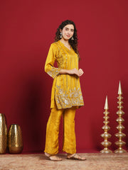 Embroidered Chinon Kurta With Palazzo