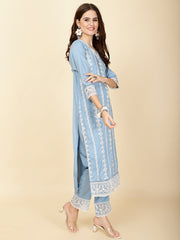 Resham Embroidery Cotton Suit Set With Dupatta