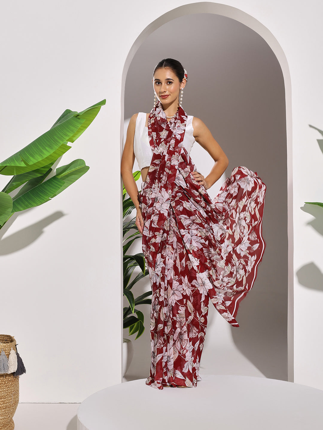 Floral Printed Georgette Saree