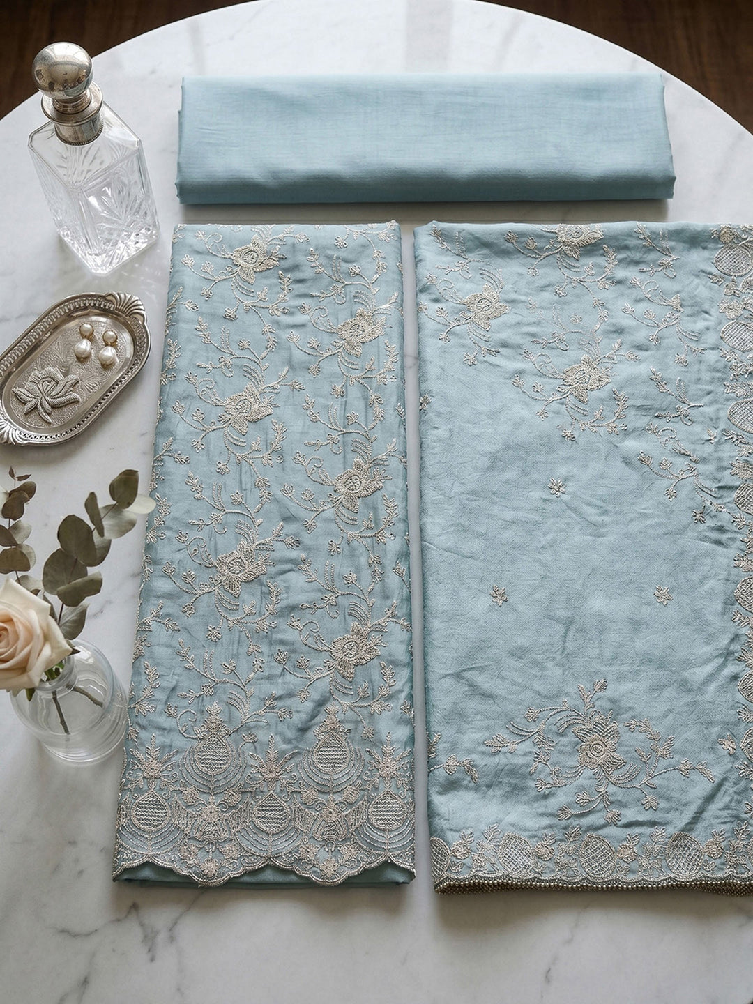 Neck Embroidered Cotton Blend Unstitched Suit With Dupatta