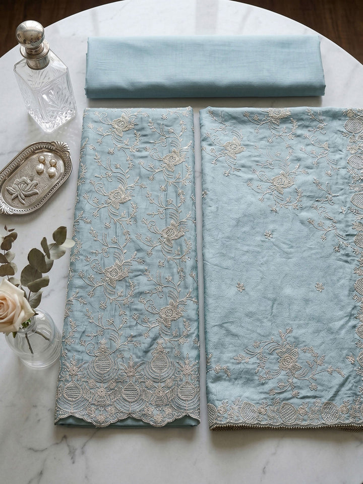 Neck Embroidered Cotton Blend Unstitched Suit With Dupatta