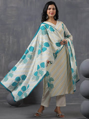 Printed Cotton Kurta With Pants & Dupatta