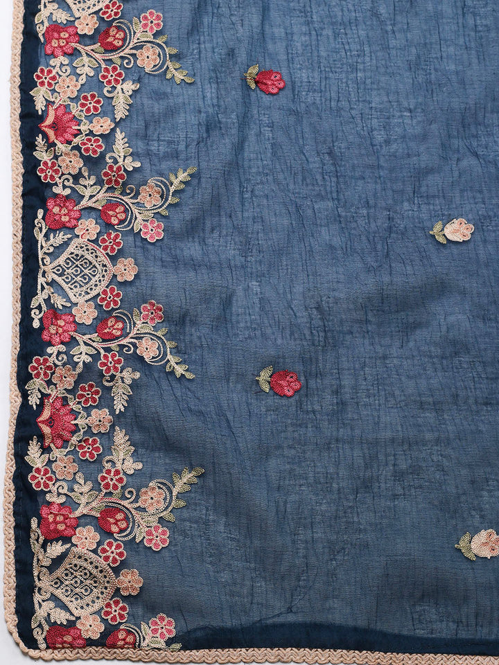 Embroidered Cotton Blend Unstitched Suit With Pant &amp; Dupatta