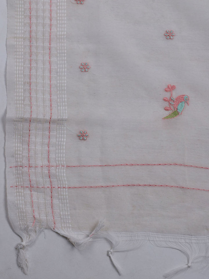 Neck Embroidered Cotton Blend Unstitched Suit With Dupatta