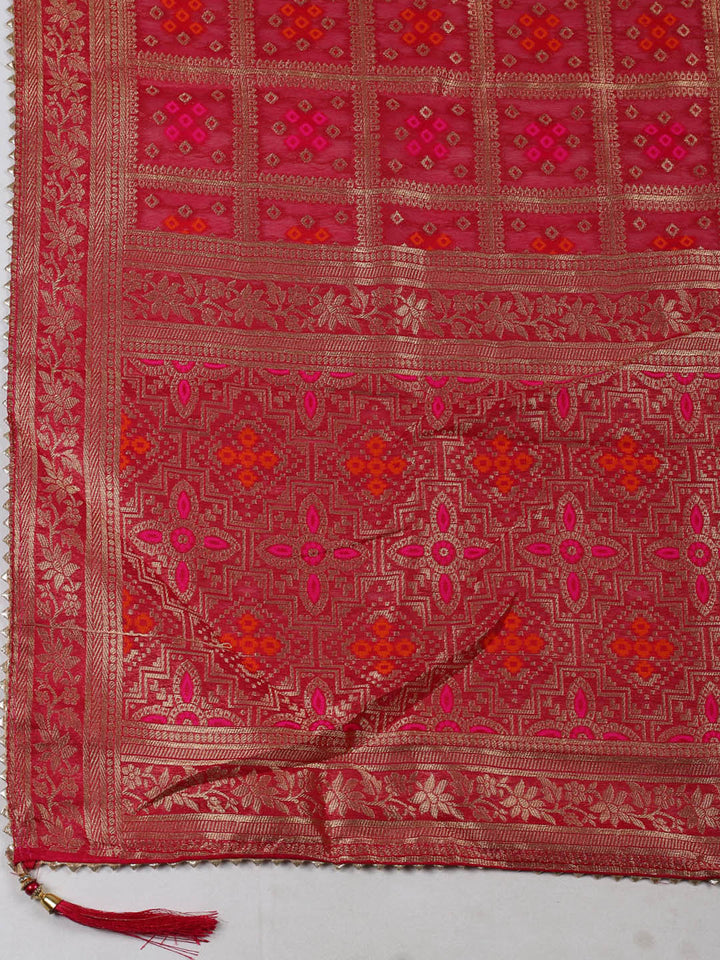 Embroidered Chanderi Unstitched Suit With Pant &amp; Dupatta