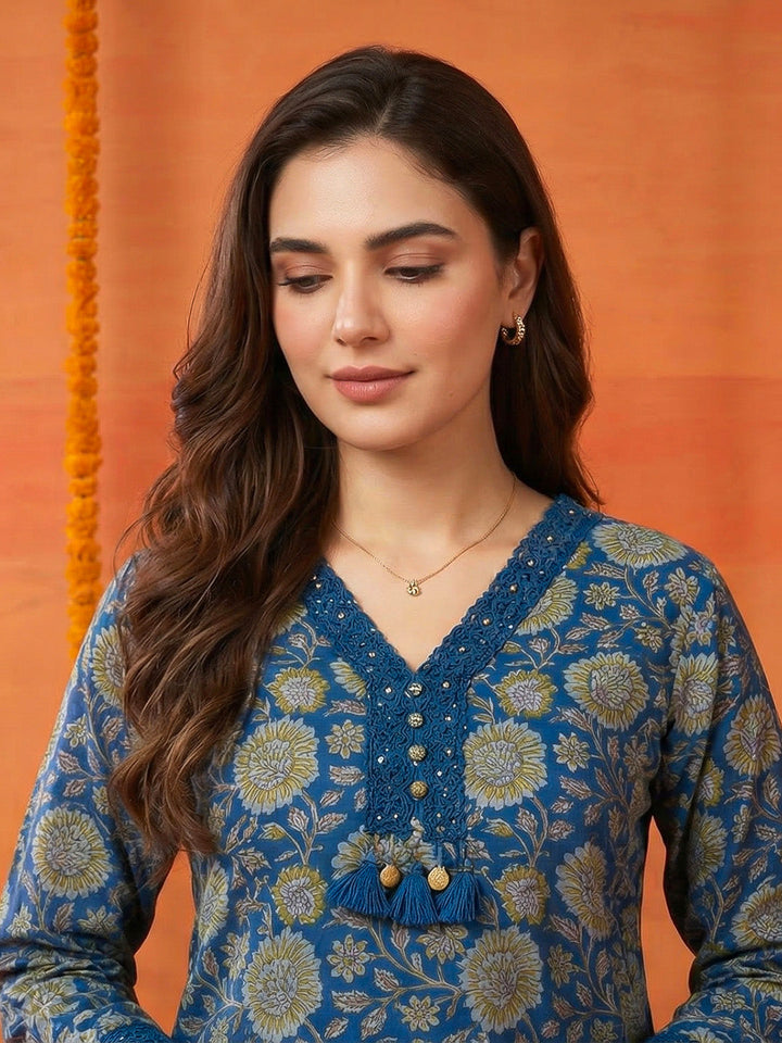 Printed Cotton Blend Kurta With Pant &amp; Dupatta