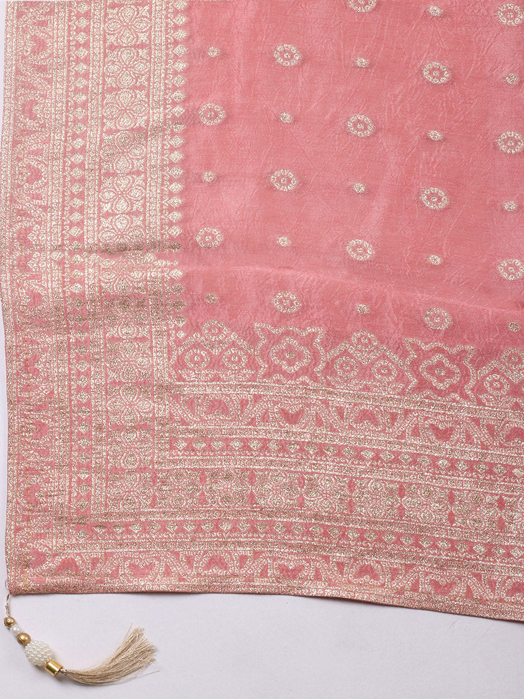 Embroidered Chanderi Unstitched Suit With Pant &amp; Dupatta