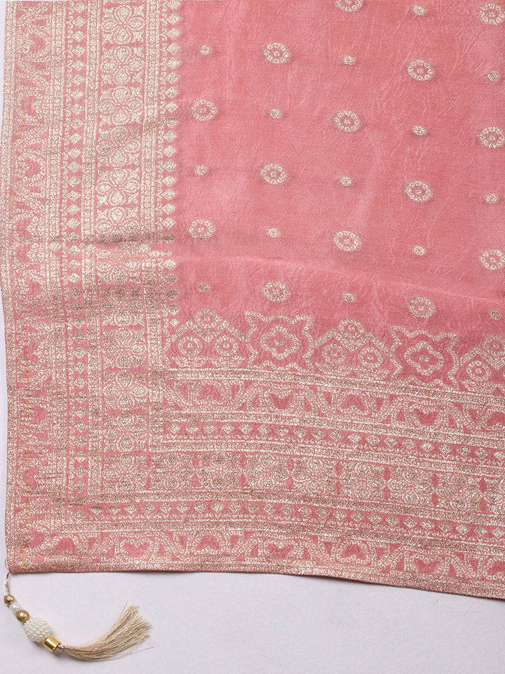 Embroidered Chanderi Unstitched Suit With Pant &amp; Dupatta
