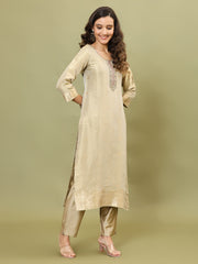 Woven Tissue Kurta With Pants & Dupatta