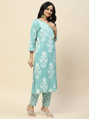 Printed Cotton Kurta With Pants & Dupatta