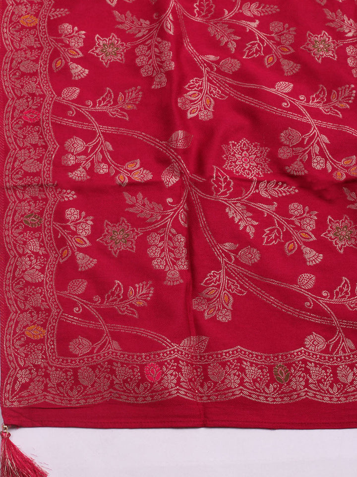 Pashmina Woven Design Unstitched Kurta With Pant &amp; Dupatta