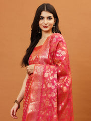 Woven Banarasi Chanderi Unstitched Suit With Dupatta