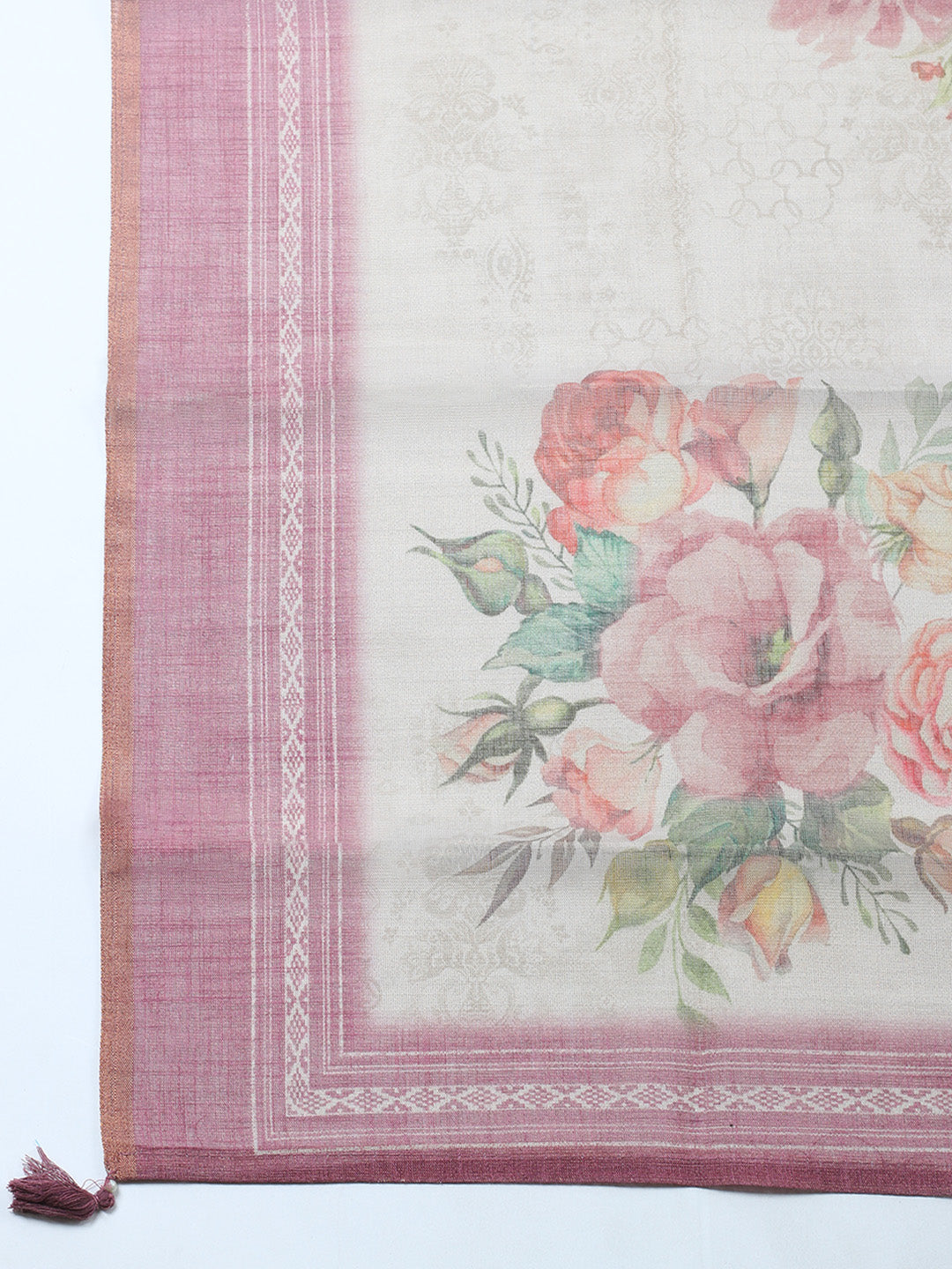 Printed Linen Blend Unstitched Suit With Pant &amp; Dupatta