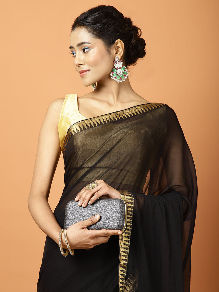 Zari Border Booti Chiffon Woven Saree