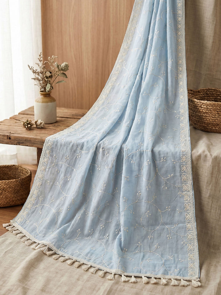 Thread Embroidered Cotton Blend Unstitched Suit With Dupatta