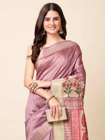 Plain Zari Border Tussar Saree