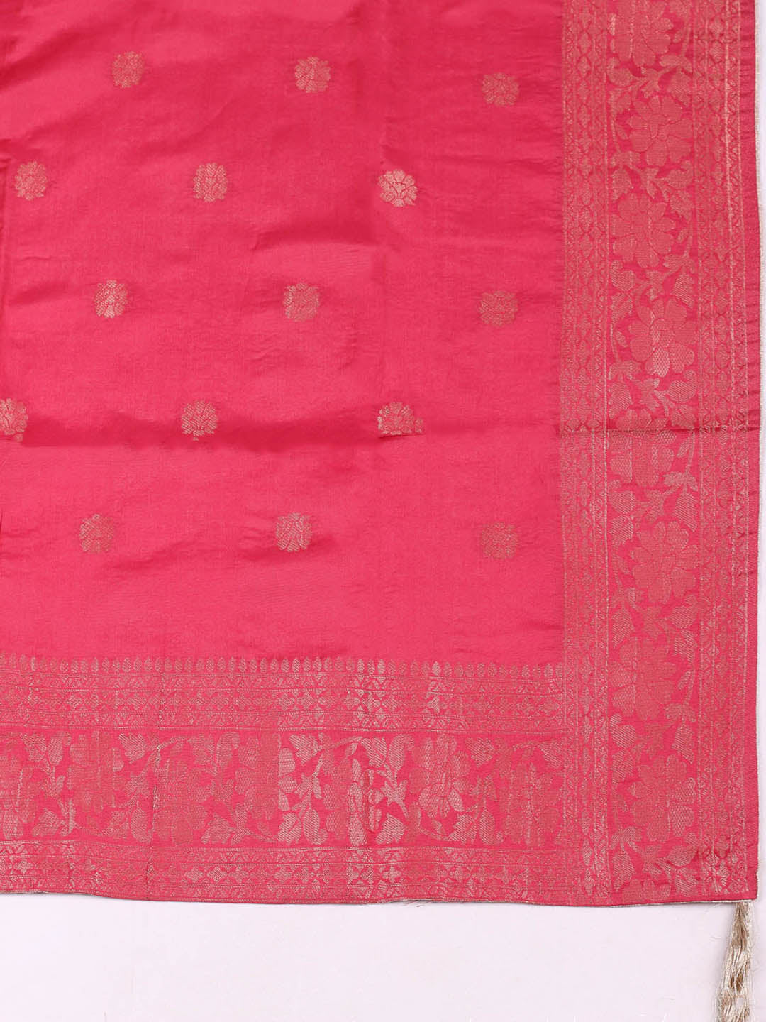 Embroidered Chanderi Mehndi Unstitched Suit With Pant &amp; Dupatta