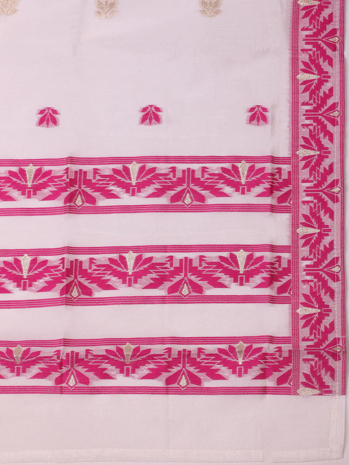 Embroidered Chanderi Unstitched Kurta With Pant &amp; Dupatta