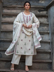 Printed Cotton Blend Kurta With Pant & Dupatta