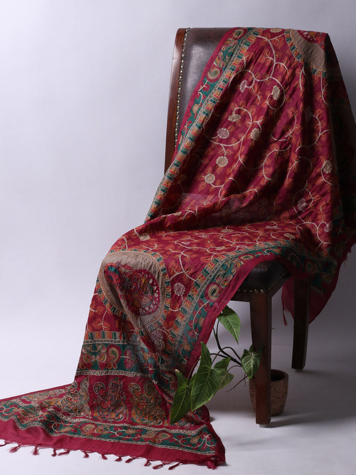Printed Tussar Unstitched Kurta With Pant &amp; Dupatta
