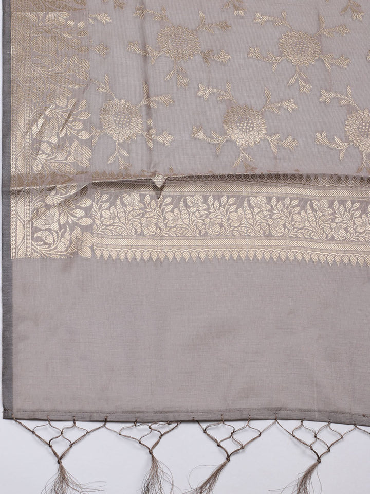 Woven Design Chanderi Unstitched Suit With Pant &amp; Dupatta