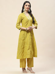 Neck Patti Chanderi Kurta With Pants