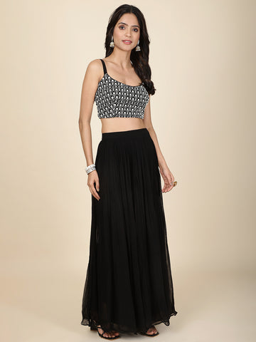 Sequin Embroidery Georgette Crop Top With Sharara & Jacket