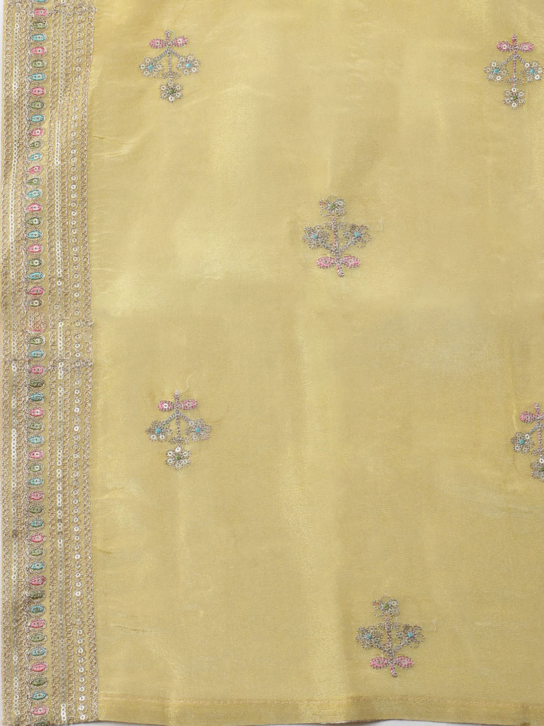 Embroidered Organza Unstitched Kurta With Pant &amp; Dupatta
