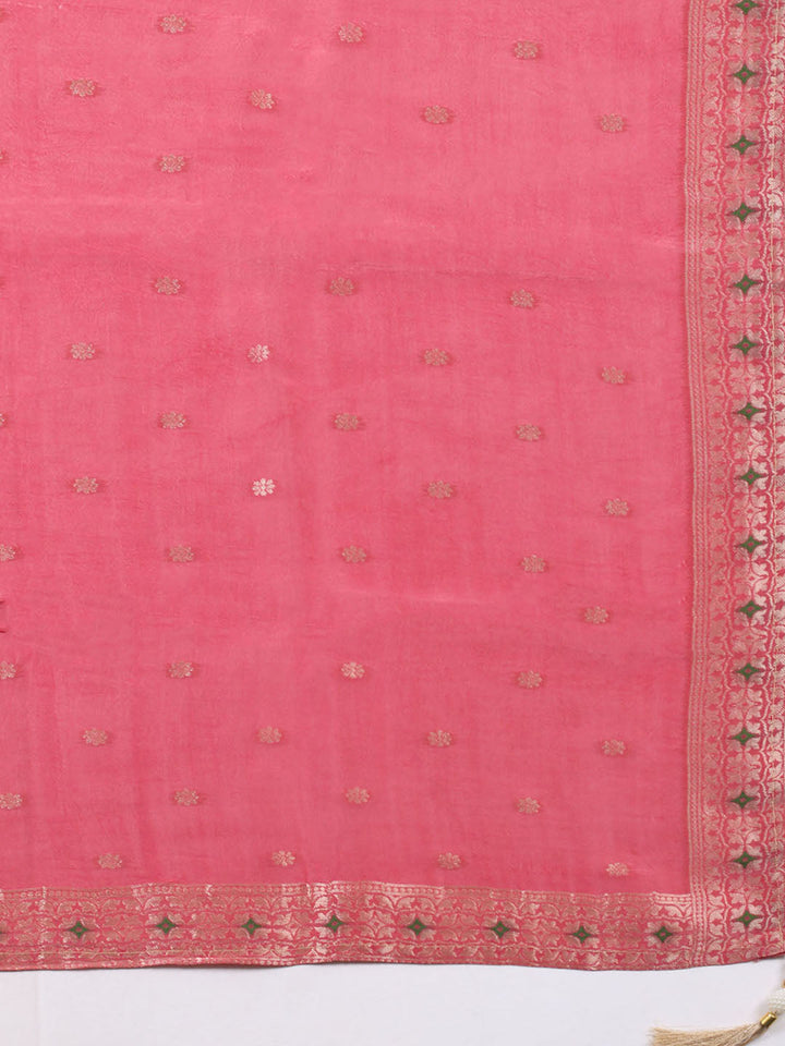 Embroidered Chanderi Unstitched Suit With Pant &amp; Dupatta