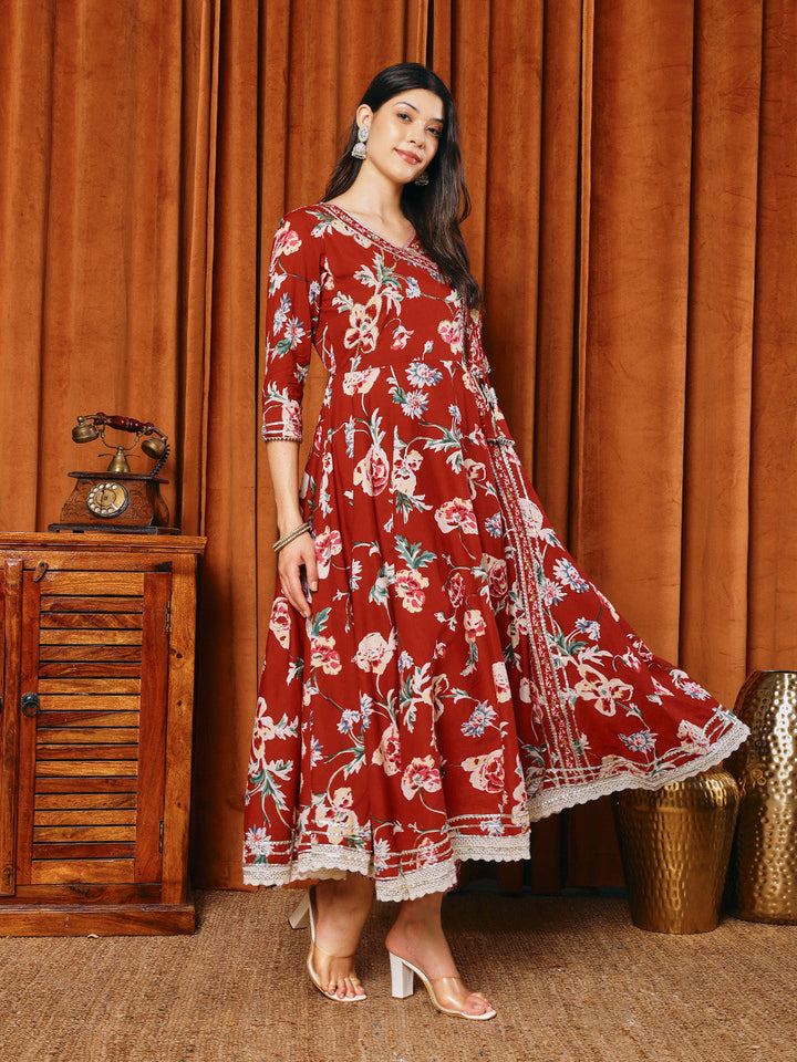 Printed Cotton Blend Kurta With Pants &amp; Dupatta