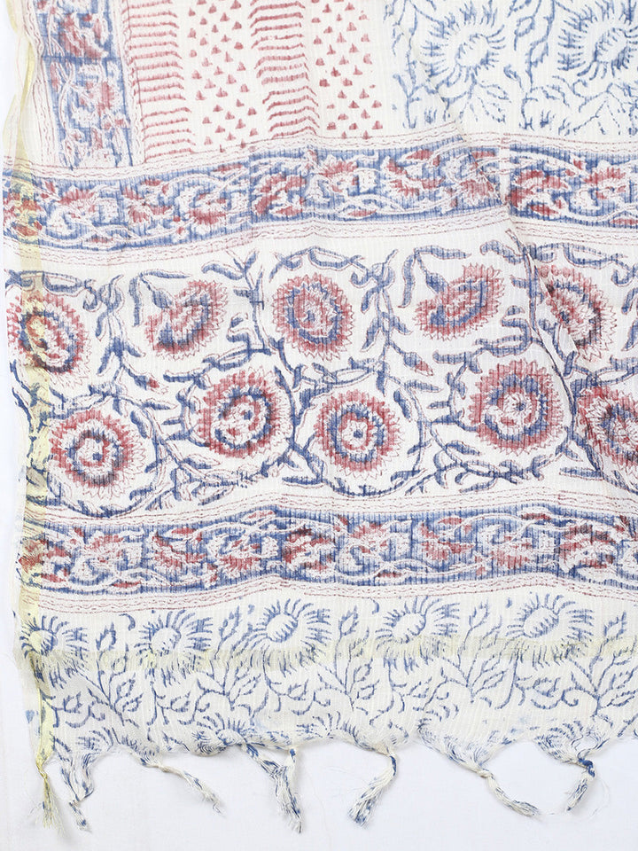 Printed Cotton Blend Unstitched Suit With Pant &amp; Dupatta