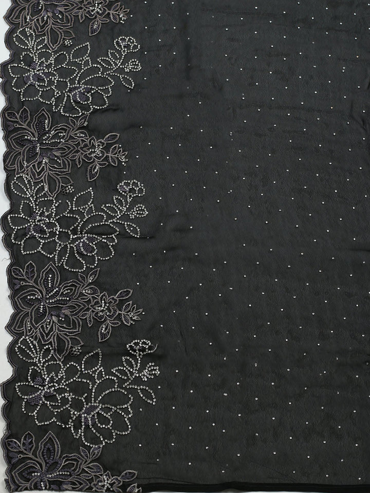 Embellished Art Silk Unstitched Suit With Pant &amp; Dupatta