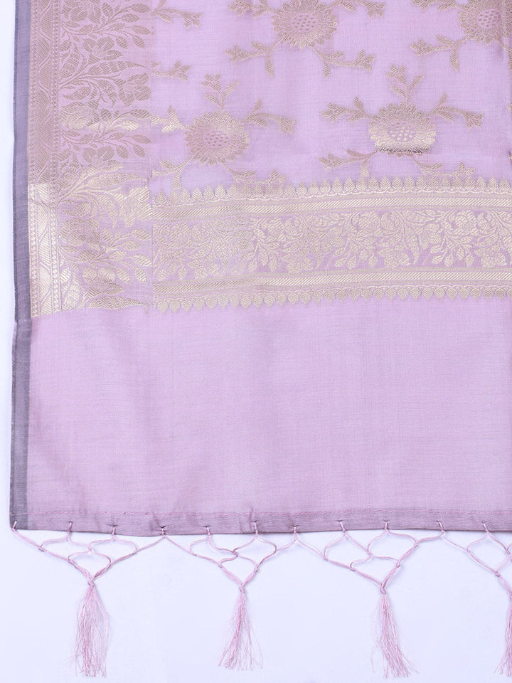 Woven Design Chanderi Unstitched Suit With Pant &amp; Dupatta