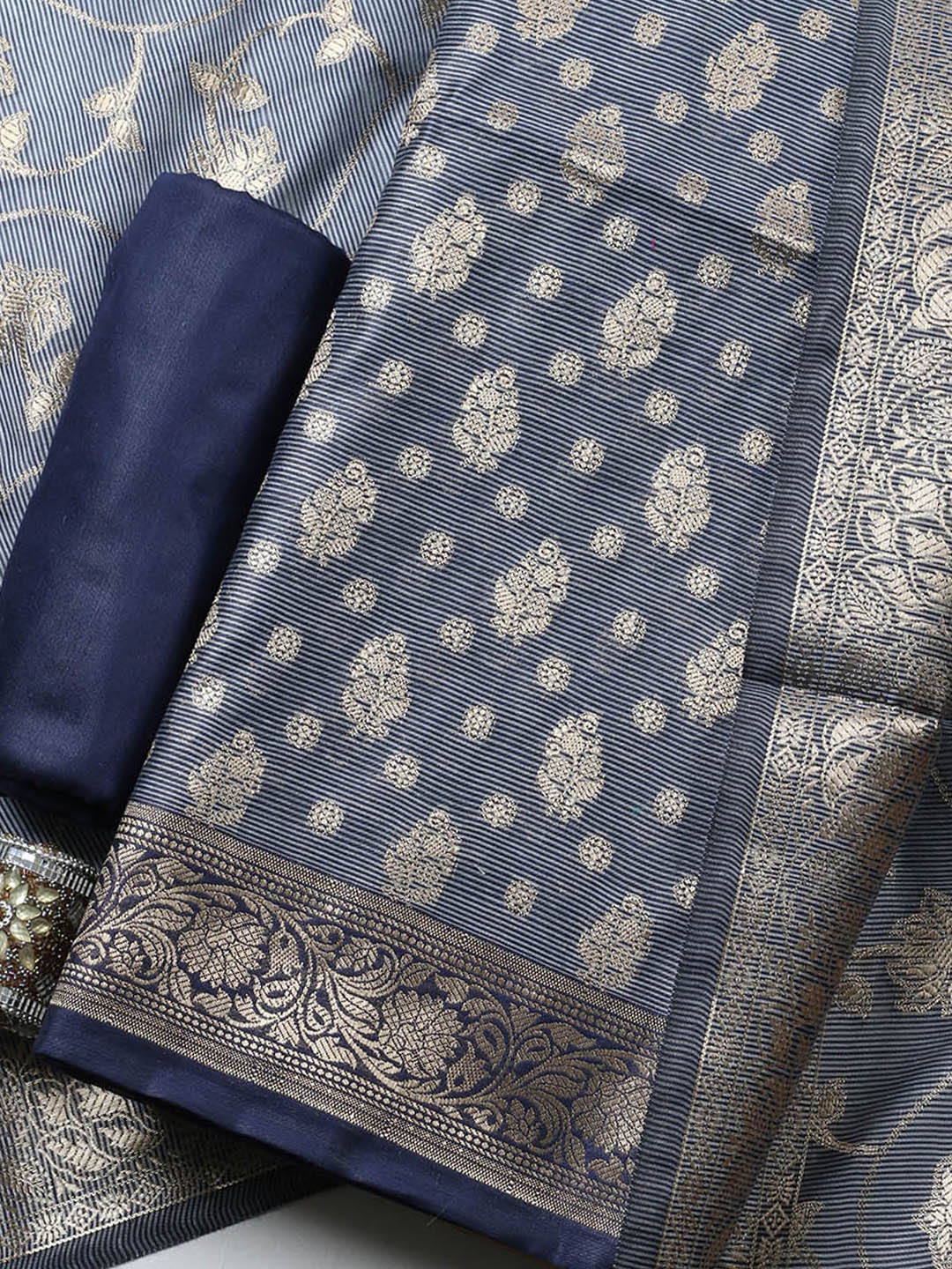 Banarasi Chanderi Unstitched Suit With Pant &amp; Dupatta