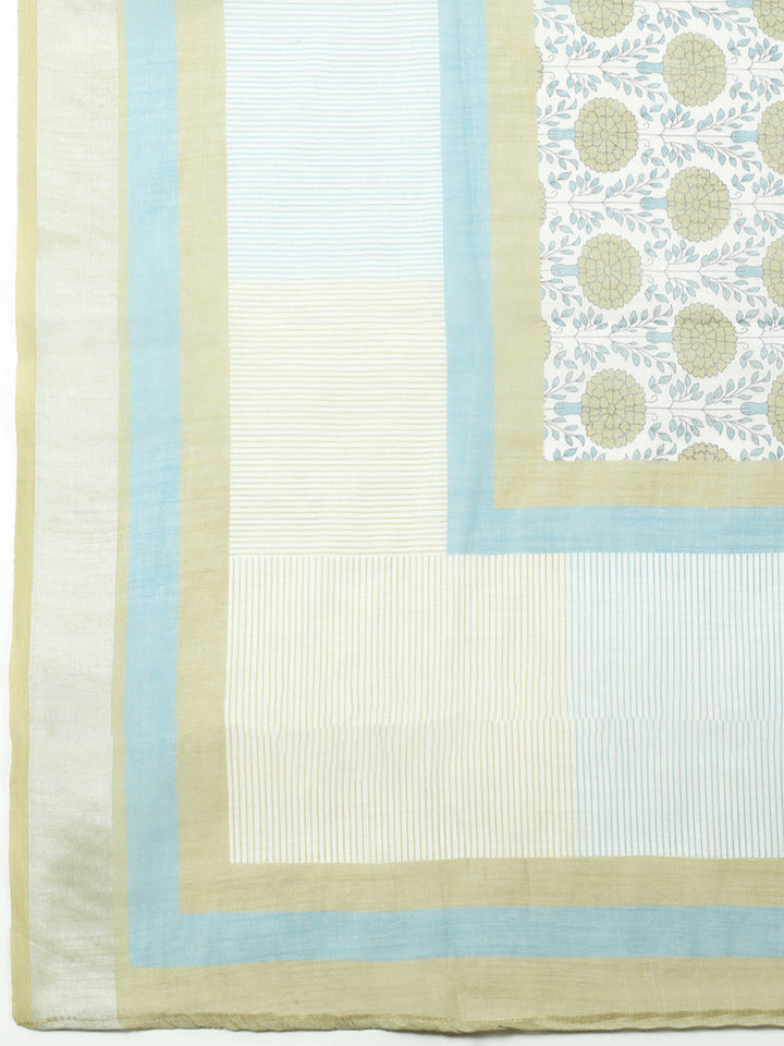 Printed Linen Blend Unstitched Suit With Pant &amp; Dupatta