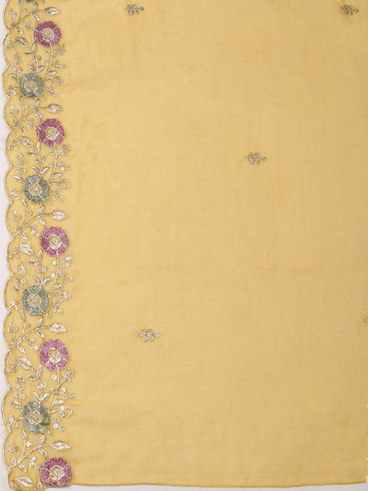 Embroidered Chanderi Unstitched Suit With Pant &amp; Dupatta