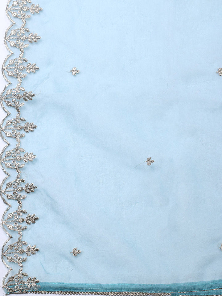 Embroidered Chanderi Unstitched Suit With Pant &amp; Dupatta