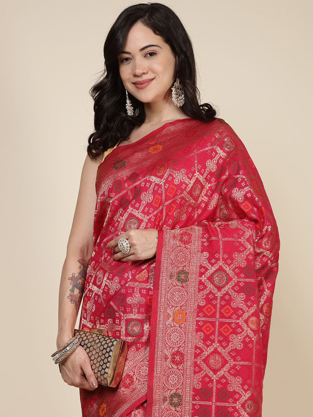 Zari Jaal Woven Art Silk Saree