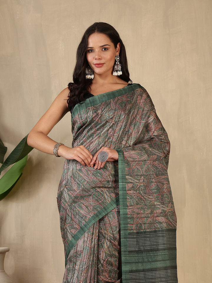 Printed Tussar Silk Saree