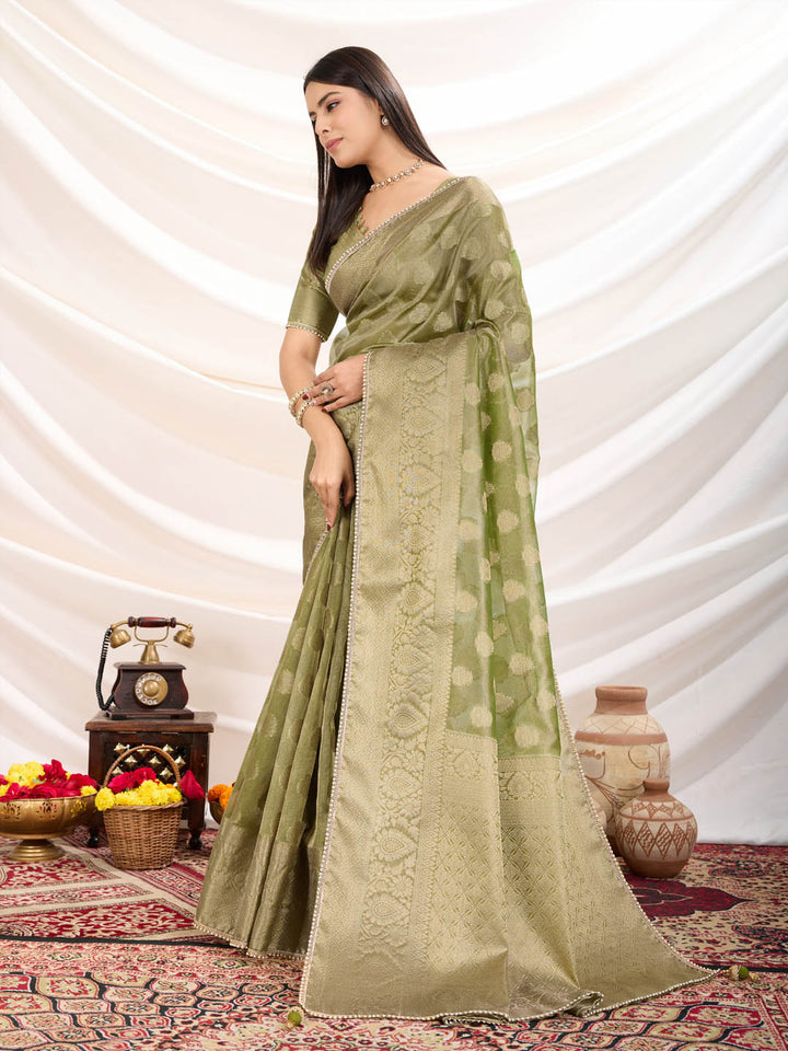 Zari Border Booti Woven Art Silk Saree