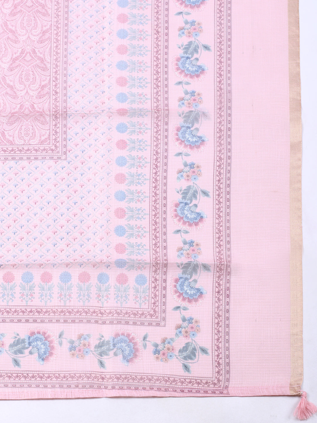 Printed Linen Blend Unstitched Suit With Pant &amp; Dupatta