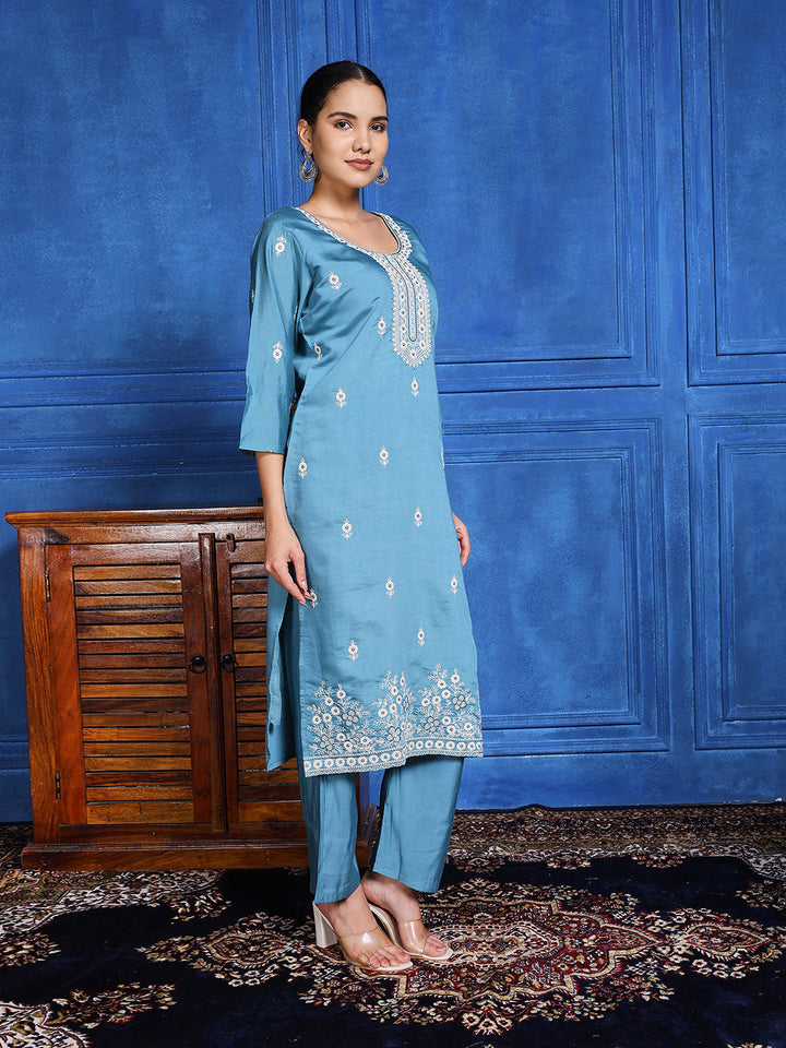 Printed Cotton Blend Kurta With Pants &amp; Dupatta